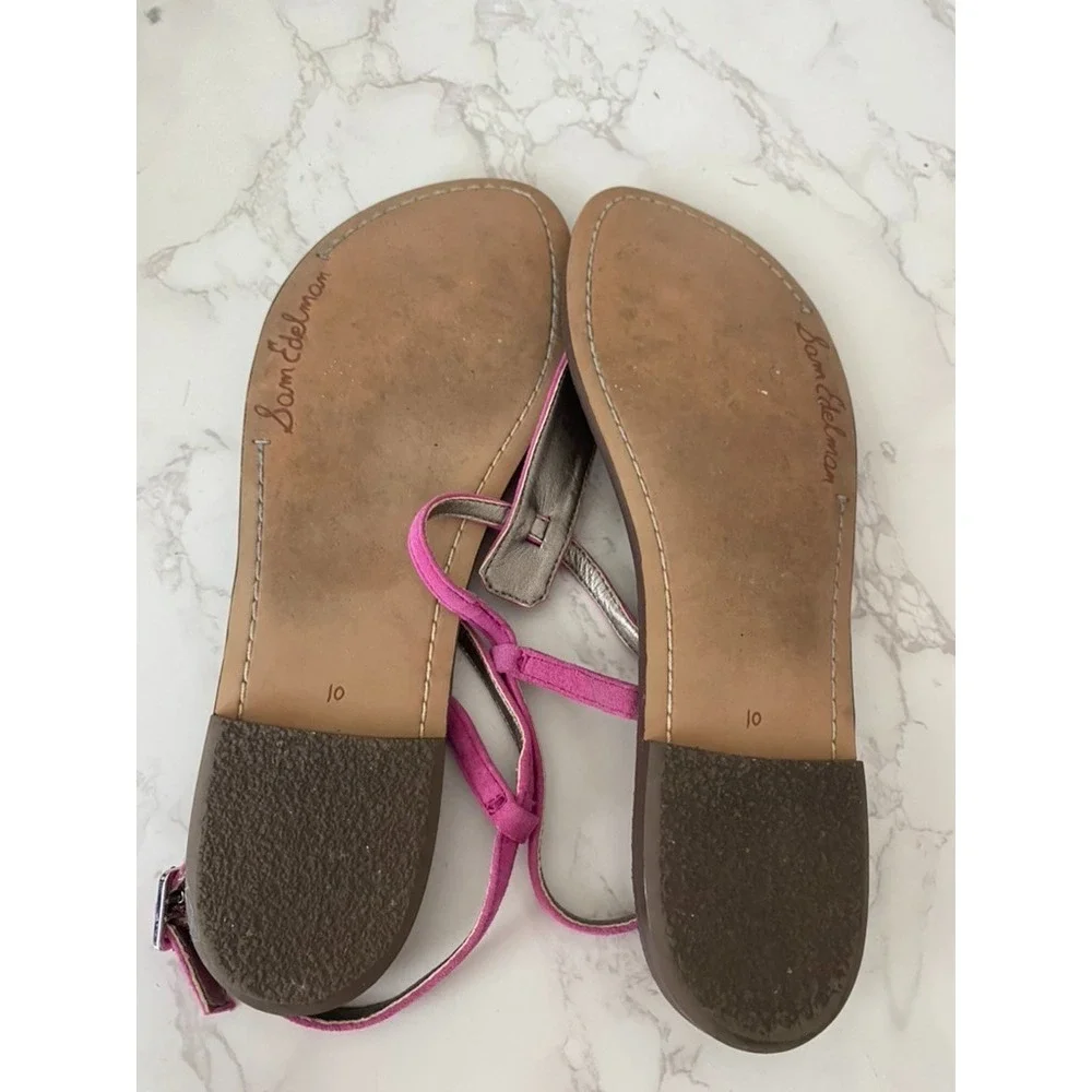 Sam Edelman Gigi Thong Sandal Sz 10 Pink Suede Ankle Buckle Boho Beachy Resort